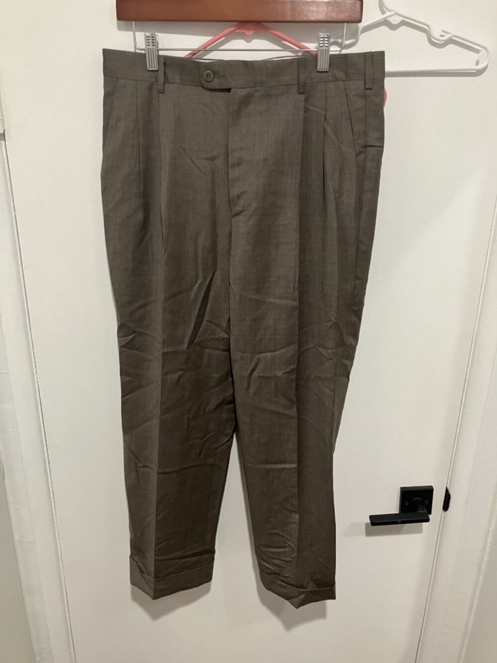 Zanella Men's Bennett Pleated 100% Wool Slacks, Gray/Brown, Size 33, Tailored